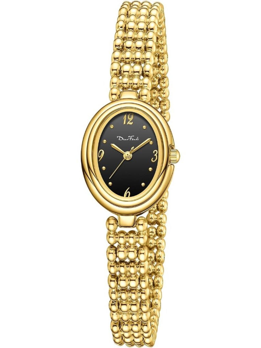 Women’s Gold Black Petite Oval Dress Japanese Quartz Adjustable Strap Watch